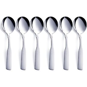 Soup Spoons, Stainless Steel 6.1" Heavy Duty Round Spoons, Dinner Spoon Table Spoon Silverware, Metal Spoon Cutlery Set, 6-Piece