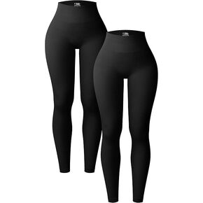 OQQ Women's 2 Piece Yoga Leggings Ribbed Seamless Workout High Waist Athletic Pants Size Small Black