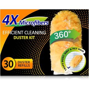 Heavy Duty Multi Surface 360°Heavy Duty 30 Duster Refills & 2 Handle, Compatible with Swiffer Dusters，Disposable Dusters for Cleaning