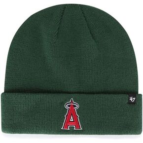 قبعة '47 Los Angeles Angels Beanie (LA Angels of Anaheim) للرجال والنساء، قبعة شتوية محاكة بأساور، مقاس واحد، أخضر داكن، مقاس واحد