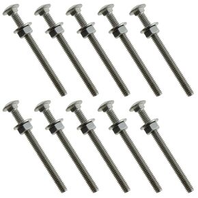 10 Sets 1/4-20x3Inch Stainless Steel Carriage Screw Hex Nut and Flat Washer Kits, Silver Tone