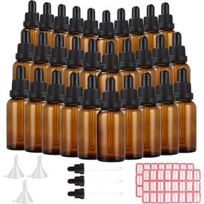 30PCS Amber Glass Dropper Bottle 4 Oz Amber Glass Tincture Bottles With Dropper Glass Eye Dropper Bottle Amber Dropper Bottle 4 Oz with Funnel, Labels & Plastic Dropper for Essential Oils