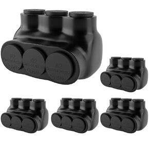 5 Pcs - Insulated Multi Cable Connectors 3 Port Single Entry Splice Electrical Power Connector Black Interconnect Terminals Pre Filled Wire Connectors (2-14AWG Wire Range)