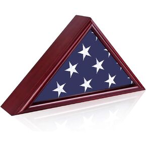 Large Flag Box Display Case, Military Shadow Box for Veterans Burial Flag, Solid Wood Flag Holder for Funeral and Memory, High Transparent Glass Front Flag Display Case for Burial Flag