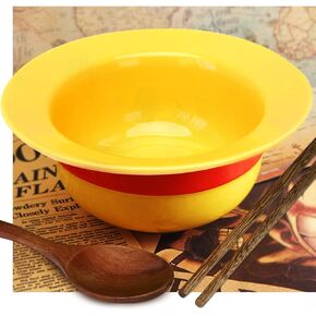OP Yellow Straw Hat Ramen Bowl Set, Ceramic Straw Hat Bowl with Wooden spoon & Chopsticks, OP Merchandise/Anime Gifts