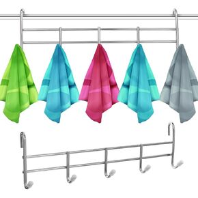 2 Pcs Storage Hooks Rack, Hanging Hooks Rack with 5 Hooks Attachment for Wire Shelving, Iron Wire Grid Hooks for Wall Mount Storage Display Organizer(Silver)