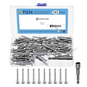 150Pcs #8x1-1/2" Hex Washer Head Self Drilling Screws, 410 Stainless Steel Self Tapping Sheet Metal Screw Set with Hex Bit Socket