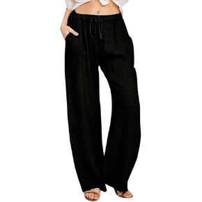 Linen Summer Pants Women 2024 Trendy Casual High Waist Drawstring Loose Fit Lightweight Long Palazzo Gauze Pants