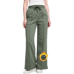Womens Sweatpants Straight Wide Leg Pants for Women Fleece Lined High Waisted Baggy Casual Drawstring Lounge Pants