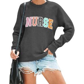 Women Registered Nurse Sweatshirt Women Nurse Life Crewneck Pullover Shirts Tops Nurse Long Sleeve Tee Student Gifts