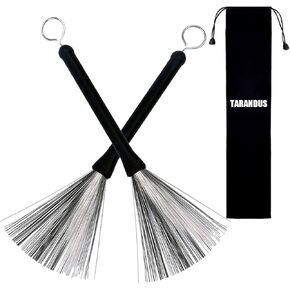 Retractable Drum Brushes Drum Wire Sticks Brushes, Comfortable Rubber Handle Drum Accessories, Ideal Gift for Drums, Rock, Country, and Folk Drummers (2 Pieces)