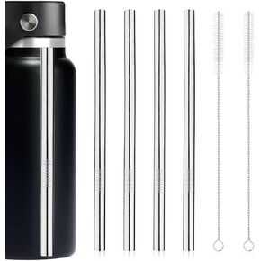 4pcs Metal Straw Replacement for Hydro Flask Water Bottle 32oz, Stainless Steel Cup Straws with 2pcs Brushes Parts Accessories Compatible with HydroFlask Wide Mouth Bottle(Silver)