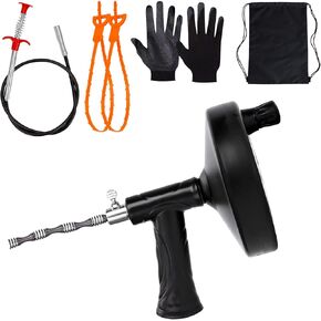 Drain Auger 33 Ft, Plumbing Snake Hair Clog Remover Drain Snake Flexible Grabber Heavy Duty Sink Cleaner Tools for Shower Bathtub Bathroom Kitchen Pipe
