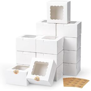 Moretoes 80pcs Small Cookie Boxes 4x4x2.5in White Bakery Boxes with Window Treat Boxes Cake Boxes for Dessert Pastry Macaron