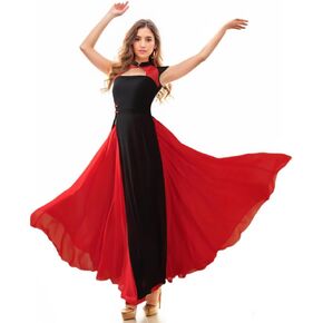 ROYAL SMEELA Women Lyrical Dance Costume Modern Contemporary Dance Dress Short Sleeve Flowy Dress Boho Maxi Dresses Black