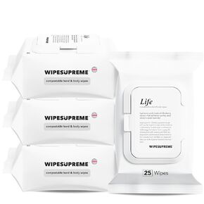 Compostable Hand & Body Wipes - Hypoallergenic with Hyaluronic Acid & Parsley Seed Extract, 100% Biodegradable, Alcohol-, Soap- & Paraben-Free, For Babies and Adults, 100 Count (4 Pack)