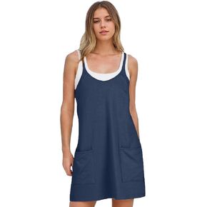 Summer Mini Dresses for Women 2024 Casual Short Sundress Workout Tennis Sports Dress with Built in Shorts Navy Blue