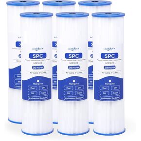 Whole House 20 Micron 10 x 2.5 Pleated Sediment Well Water Filter Cartridge Replacement Compatible with W20CLA, S1A, S1, ECP20-10, SPC-25-1020, AO-WH-PRE-RP2 & Cold Plunge Water Chiller (Pack of 6)