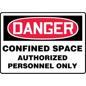 Accuform MCSP140VA Aluminum Safety Sign, Legend "Danger CONFINED Space Authorized Personnel ONLY", 7" Length x 10" Width, Red/Black on White