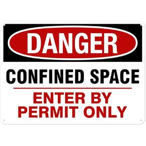 Danger Confined Space Enter By Permit Only Sign, 11.65" x 8.27", PP Material, Rust-Free, Fade Resistant, UV Protective, Clear and Authoritative Messaging