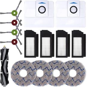 Replacement Parts for ECOVACS DEEBOT X1 OMNI Turbo T10 T20 Omni T20/T20 Max/T20 Pro Robot Vacuum Cleaner - Spare Accessories Kit Include 1 Main Brush 4 Side Brushes 4 Filter 4 Mop Pads 2 Dust bag