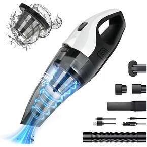 Cordless Car Vacuum Cleaner | 5000-6000 Pa Suction | Battery Powered & 5M Wired with Cigarette Lighter | Dual Power Supply Systems | Ideal for Car, Home, Office & Pet Hair