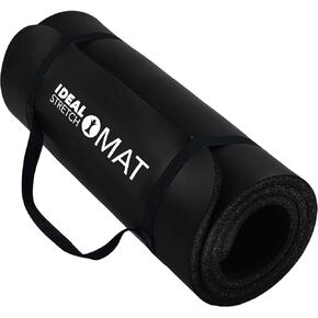 IdealStretch Premium Yoga Mat - 1 Inch Extra Thick, Non-Slip, Eco-Friendly NBR Exercise Mat for Yoga, Pilates, Stretching - Durable, Easy to Clean, Ideal for Home & Outdoor Workouts - Black