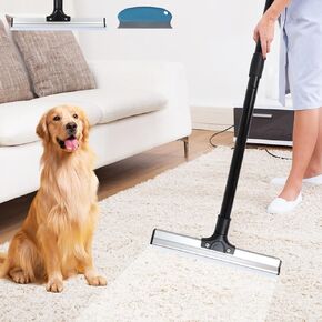 2 in 1 Carpet Rake for Pet Hair Cleaning Broom, Silicone Broom Carpet Rake, Long Handle Pet Hair Cleaning Broom for Carpets, Hard Floors and Tiles