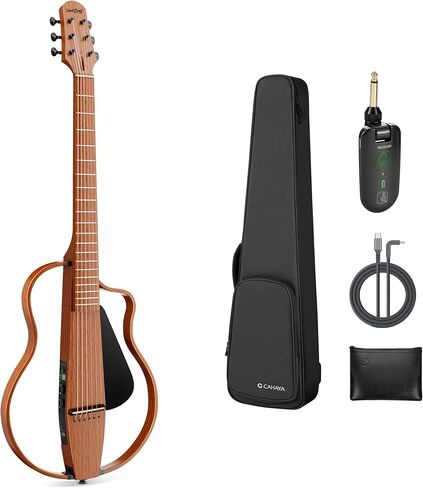 غيتار صامت صامت للسفر: غيتار صوتي كهروضوئي محمول مع حقيبة أزعج مدمجة في موالف جيتار كيت مجموعة الماهوغوني مع إطارات قابلة للإزالة in Kuwait