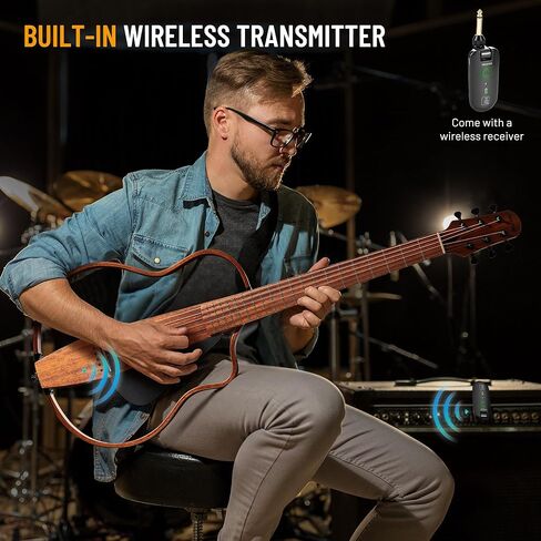 غيتار صامت صامت للسفر: غيتار صوتي كهروضوئي محمول مع حقيبة أزعج مدمجة في موالف جيتار كيت مجموعة الماهوغوني مع إطارات قابلة للإزالة in Kuwait