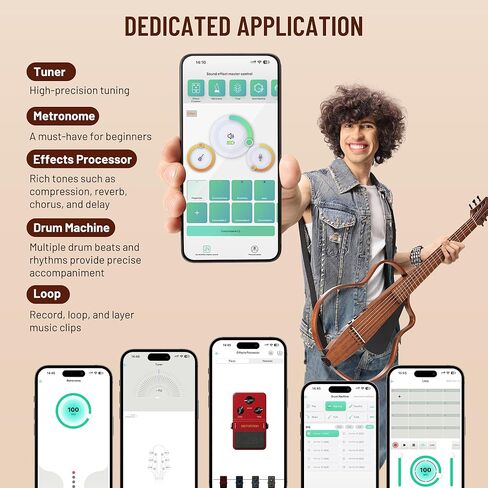 غيتار صامت صامت للسفر: غيتار صوتي كهروضوئي محمول مع حقيبة أزعج مدمجة في موالف جيتار كيت مجموعة الماهوغوني مع إطارات قابلة للإزالة in Kuwait