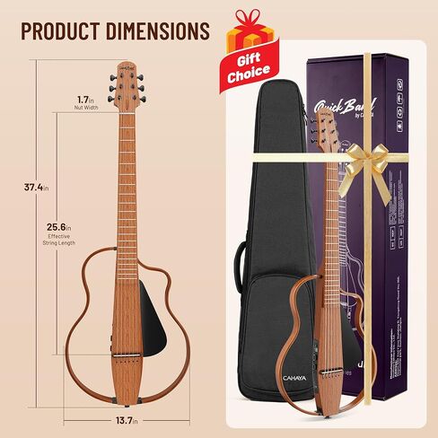 غيتار صامت صامت للسفر: غيتار صوتي كهروضوئي محمول مع حقيبة أزعج مدمجة في موالف جيتار كيت مجموعة الماهوغوني مع إطارات قابلة للإزالة in Kuwait