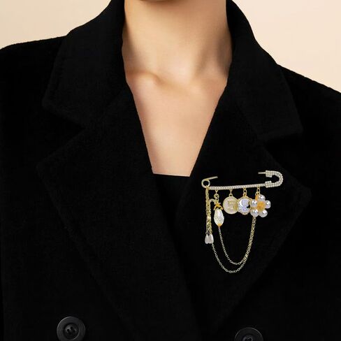 2 Pcs Vintage Number 5 Lapel Pins and Fashion Chain Brooch Imitating Rhinestone Crystal Brooch Pin in Saudi Arabia