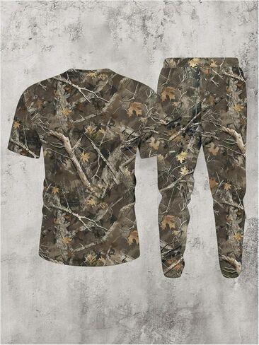 Men's 2 Piece Track Suit Set Short Sleeve Camo Shirts and Drawstring Waist Jogger Pants Matching Set in Kuwait
