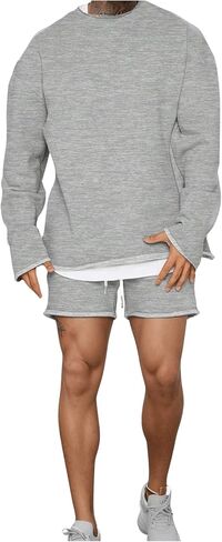 Men's 2 Piece Outfits Long Sleeve Crewneck Sweatshirt Tops and Drawstring Shorts Set Tracksuits in Saudi Arabia