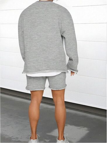 Men's 2 Piece Outfits Long Sleeve Crewneck Sweatshirt Tops and Drawstring Shorts Set Tracksuits in Saudi Arabia
