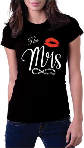 Matching Shirts Set for Couples Him and Her Mr and Mrs Husband Wife T-Shirts Black White Colors Regular Fit Outfits in Kuwait