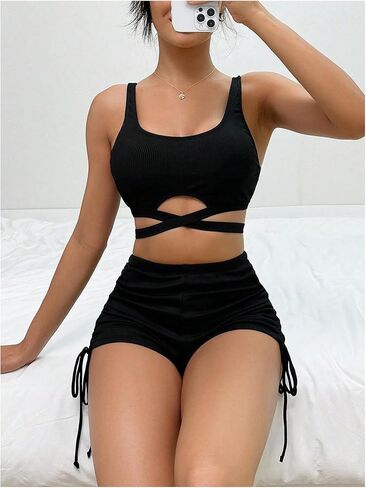 SHENHE Women's 2 Piece Swimsuit with Shorts High Waisted Ruched Boyshort Bikini Set Swimwear in Saudi Arabia