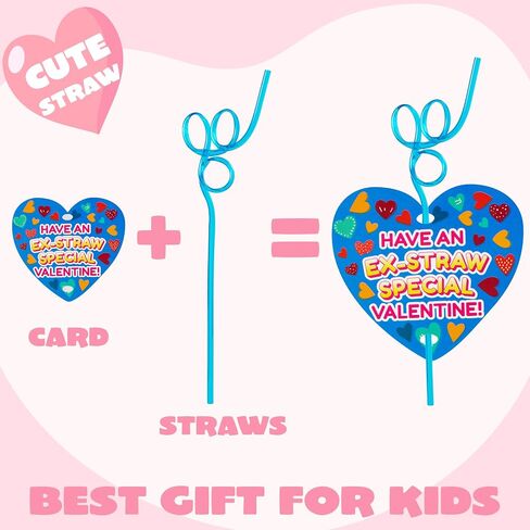 JOYIN 28 Pack Valentines Day Gift Cards with Gift Colorful Crazy Loop Reusable Drinking Straws for Classroom Exchange Prizes, Valentine Party Favors Toy in Saudi Arabia