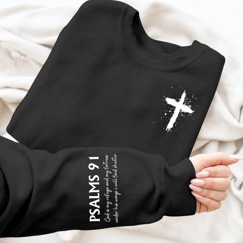 Women Christian Sweatshirt Psalms 91 Jesus Hoodie Religious Faith God Shirt Bible Verse Inspirational Pullover Tops in Saudi Arabia