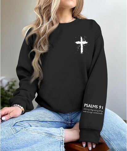 Women Christian Sweatshirt Psalms 91 Jesus Hoodie Religious Faith God Shirt Bible Verse Inspirational Pullover Tops in Saudi Arabia