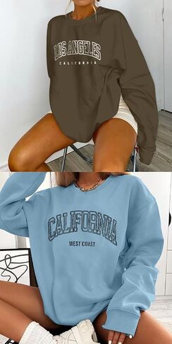 Women's Graphic Sweatshirts Oversized Long Sleeve Cute Los Angeles Loose Crewneck Pullover Sweatshirt in Kuwait