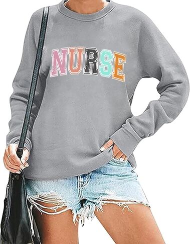 Women Registered Nurse Sweatshirt Women Nurse Life Crewneck Pullover Shirts Tops Nurse Long Sleeve Tee Student Gifts in Saudi Arabia