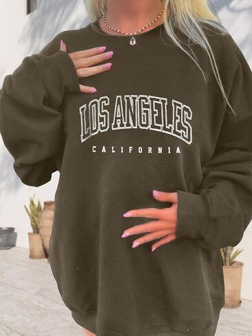 Women's Graphic Sweatshirts Oversized Long Sleeve Cute Los Angeles Loose Crewneck Pullover Sweatshirt in Kuwait