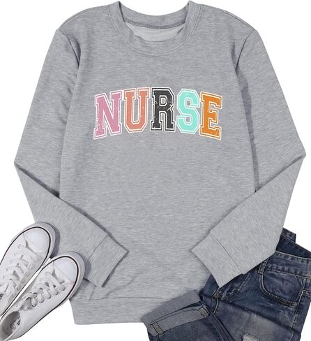Women Registered Nurse Sweatshirt Women Nurse Life Crewneck Pullover Shirts Tops Nurse Long Sleeve Tee Student Gifts in Saudi Arabia