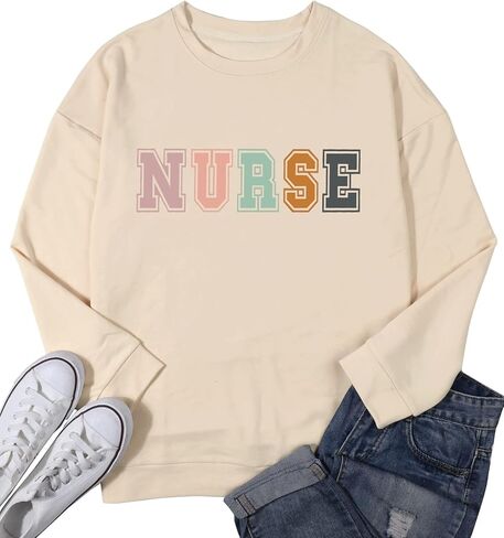 Women Registered Nurse Sweatshirt Women Nurse Life Crewneck Pullover Shirts Tops Nurse Long Sleeve Tee Student Gifts in Saudi Arabia