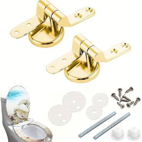 2Pcs Toilet Seat Hinges Replacement, Gold Toilet Seat Hinges, Toilet Seat Screws Heavy Duty Toilet Seat Hardware with White Plastic Nuts Metal and Rubber Washers