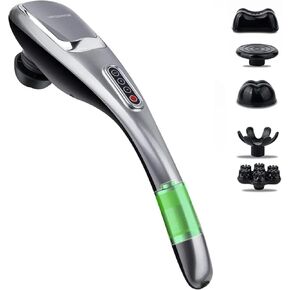 MEGAWISE Handheld Back Massager | Deep Tissue Percussion Massage for Back, Neck, Shoulders, Waist and Legs (Cordless Silver)