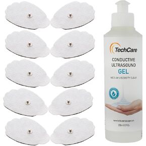 Tens Unit Muscle Stimulator Replacement Electrodes Pads 5 Pair (10) with Water Based Gel (250 ML,8.5 Fl oz) Combo Set