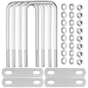 4Packs Square U-Bolt, 304 Stainless Steel Square Bend U Bolts with Nuts and Frame Plate for for Boat Trailer Tube, Rectangular Wood and Metal Objects M10*50 * 120mm